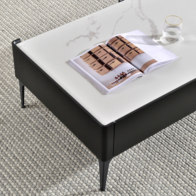 Rectangular Slate Top Coffee Table 4 Legs Cocktail Table with Storage