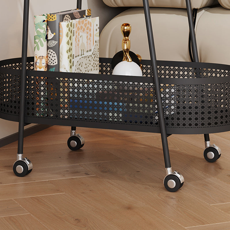 25.6" Wide Metal & Glass Side Table Elliptical Sofa Side Accent Table with Casters