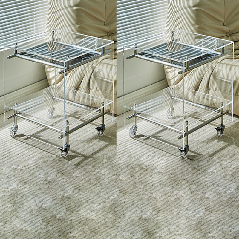 Acrylic End Table with Casters 21.7" Tall Rectangular Side Table with Storage Shelf