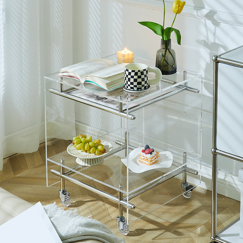 Acrylic End Table with Casters 21.7" Tall Rectangular Side Table with Storage Shelf
