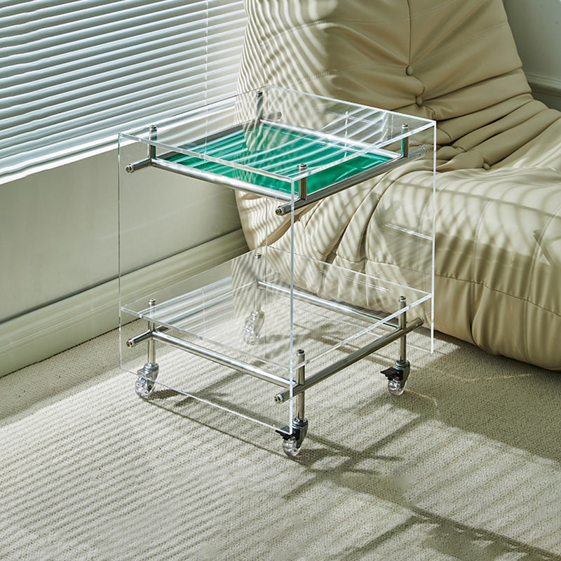 Acrylic End Table with Casters 21.7" Tall Rectangular Side Table with Storage Shelf