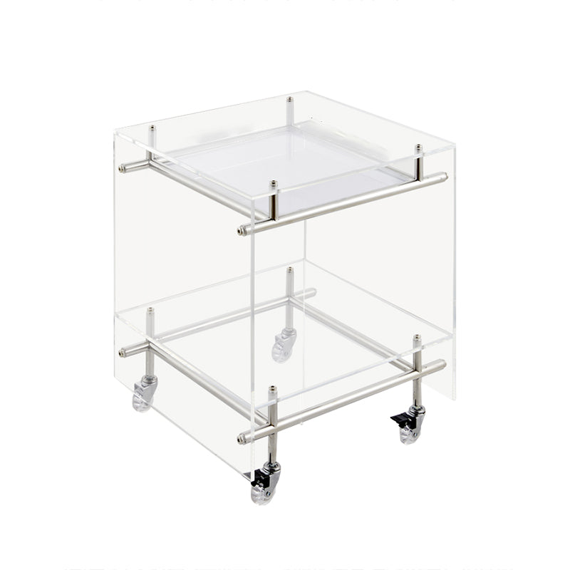 Acrylic End Table with Casters 21.7" Tall Rectangular Side Table with Storage Shelf