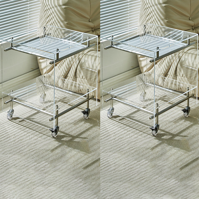 Acrylic End Table with Casters 21.7" Tall Rectangular Side Table with Storage Shelf