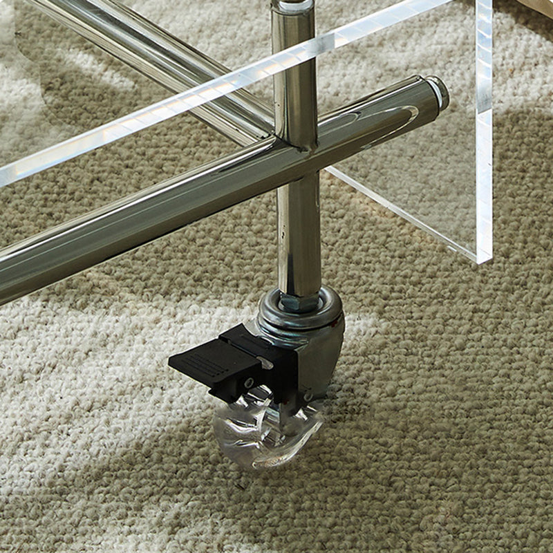 Acrylic End Table with Casters 21.7" Tall Rectangular Side Table with Storage Shelf