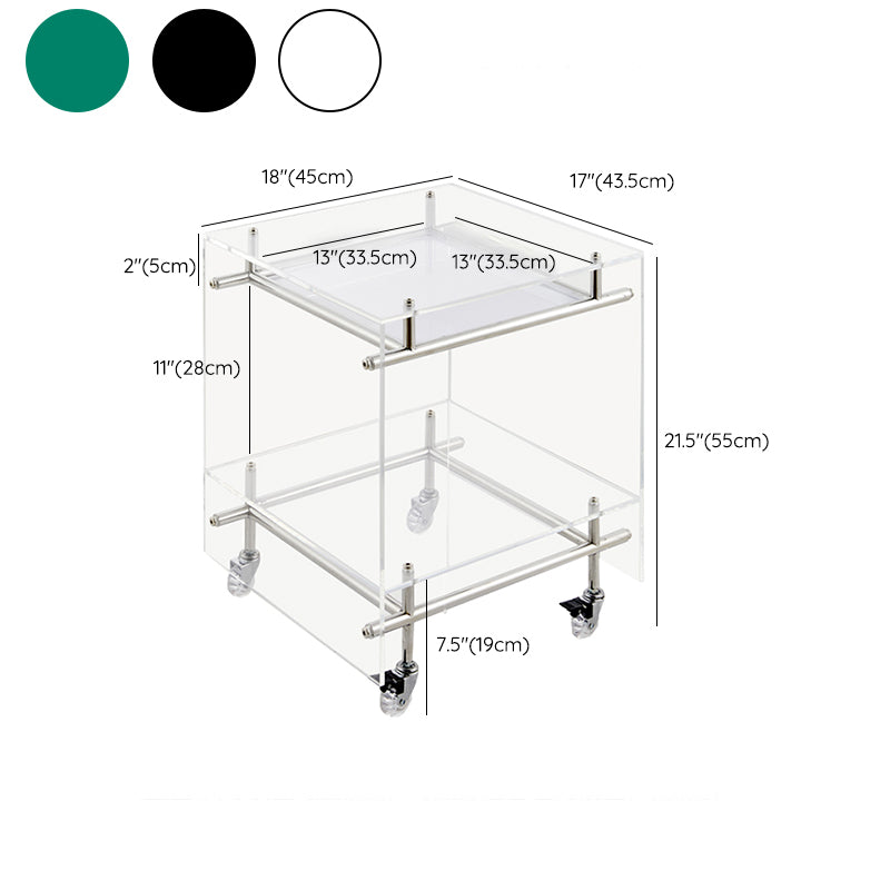 Acrylic End Table with Casters 21.7" Tall Rectangular Side Table with Storage Shelf