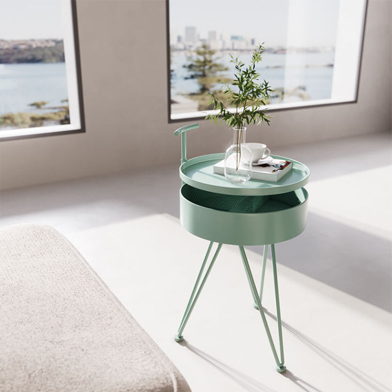 Contemporary Iron Simple Sofa Side Accent Table Macaron 3 Legs End Table with Storage