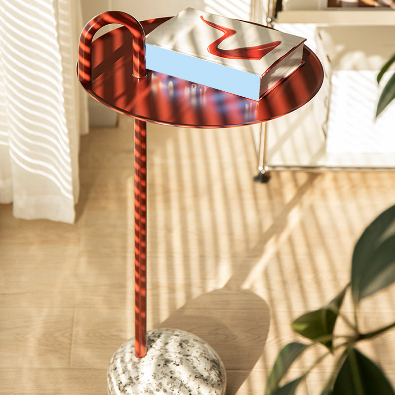 Modern Tray Top Side Table 27.8" Tall Metal Round Pedestal End Table