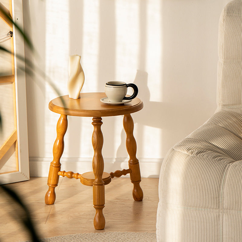 Rustic Solid Wood End Table 14.2" Tall Round 3 Legs Sofa Side Accent Table
