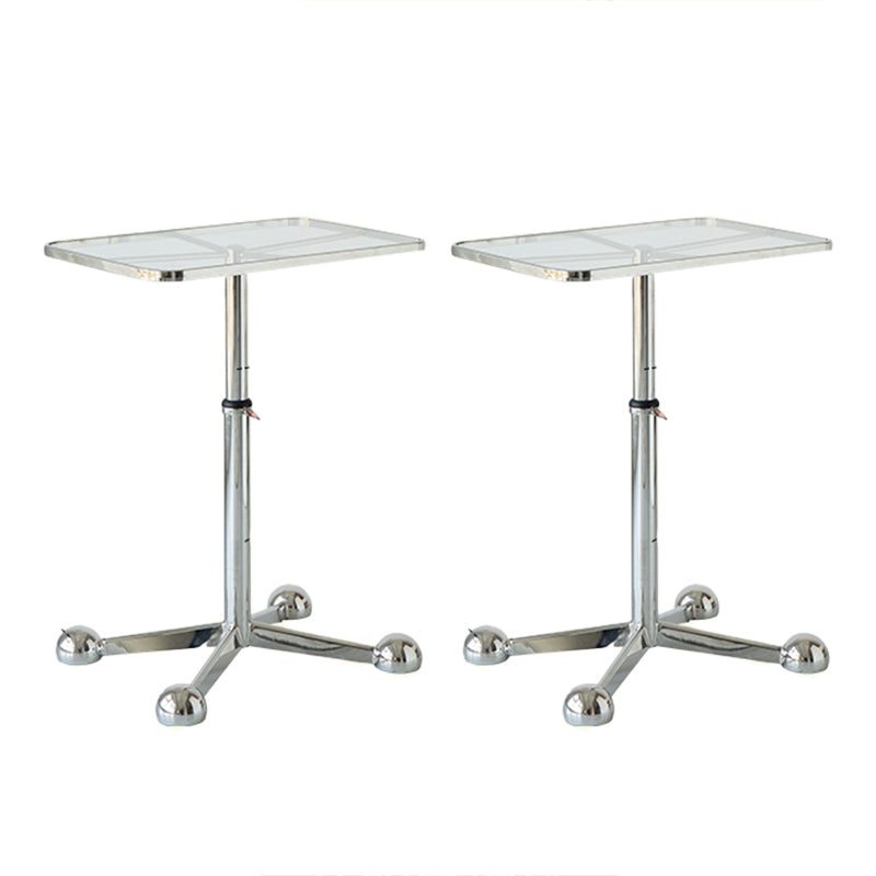 23.6" W Clear Glass End Table Pedestal Stainless Steel Side Table with Adjustable Height
