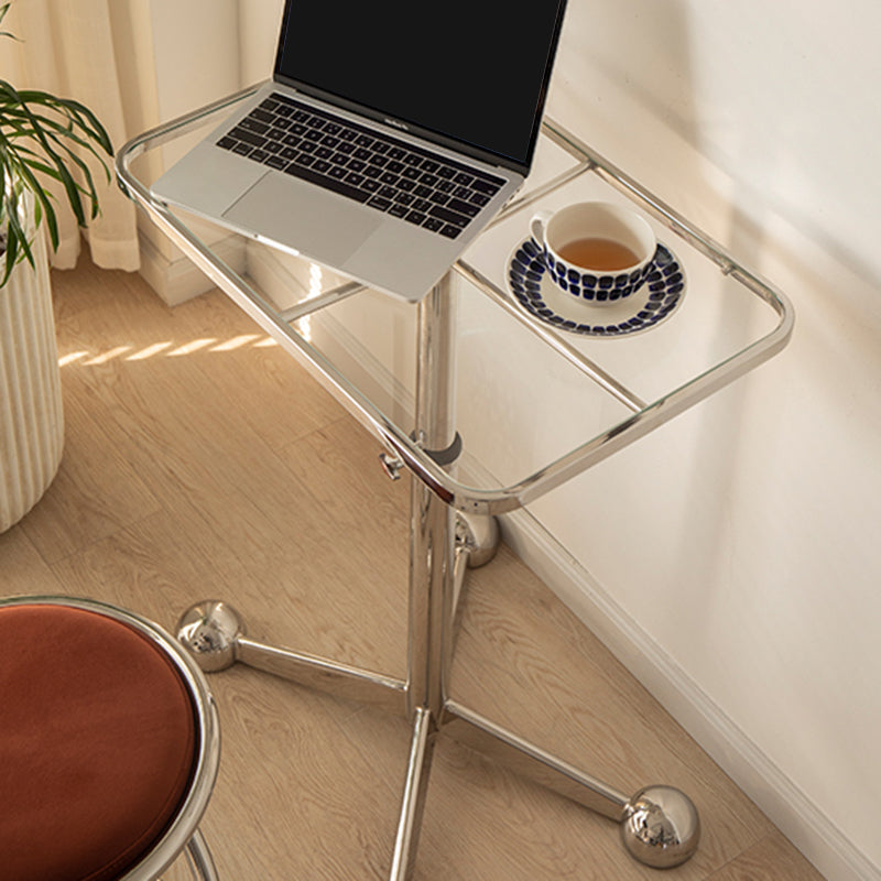 23.6" W Clear Glass End Table Pedestal Stainless Steel Side Table with Adjustable Height