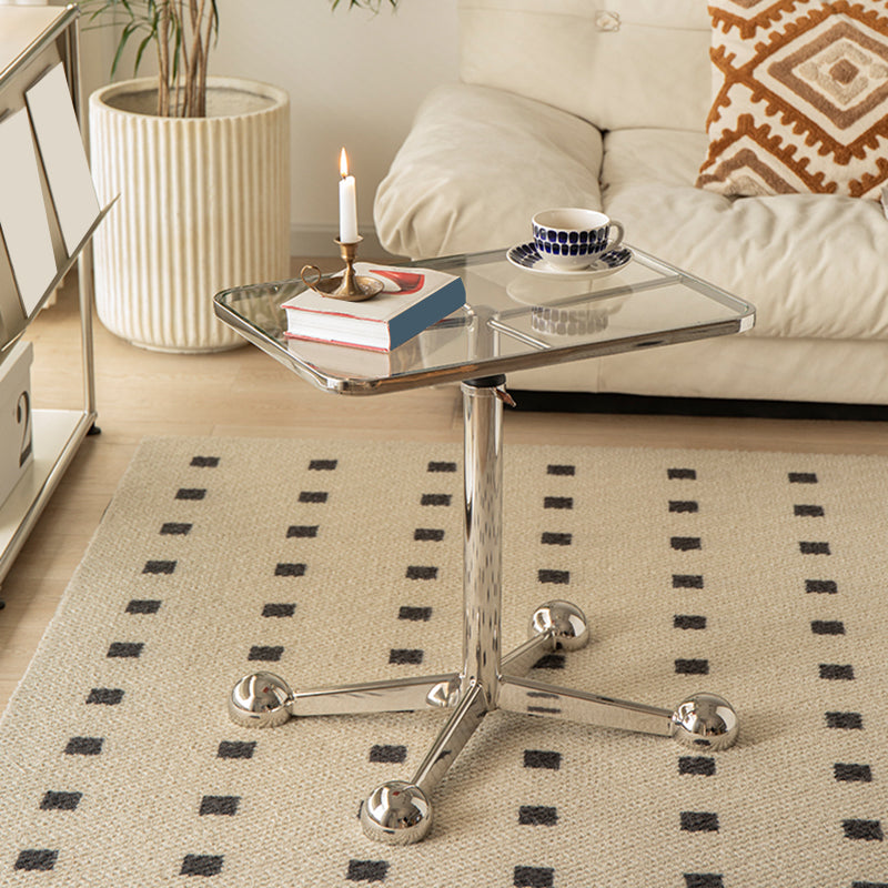 23.6" W Clear Glass End Table Pedestal Stainless Steel Side Table with Adjustable Height