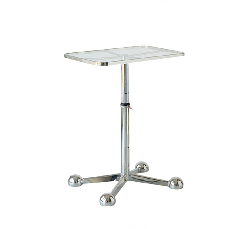 23.6" W Clear Glass End Table Pedestal Stainless Steel Side Table with Adjustable Height