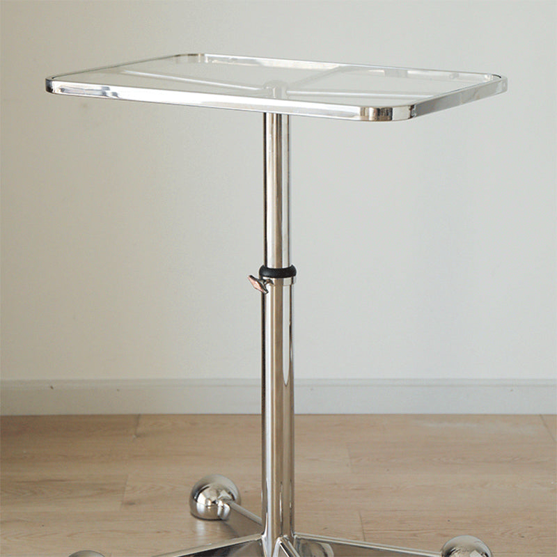 23.6" W Clear Glass End Table Pedestal Stainless Steel Side Table with Adjustable Height