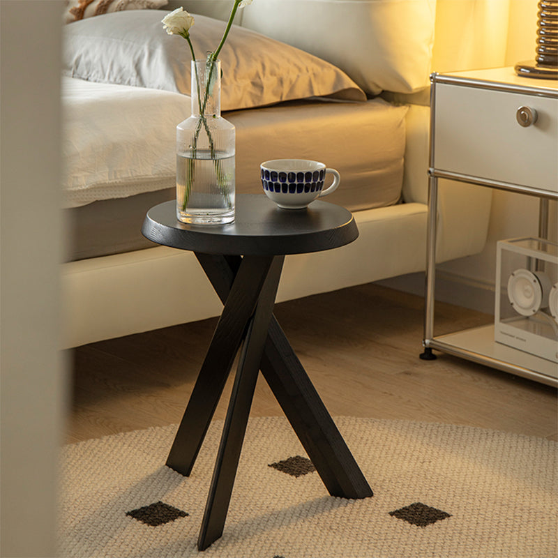 Solid Wood 3 Legs Side Table Modern Dia 12" 2-Piece End Tables Set