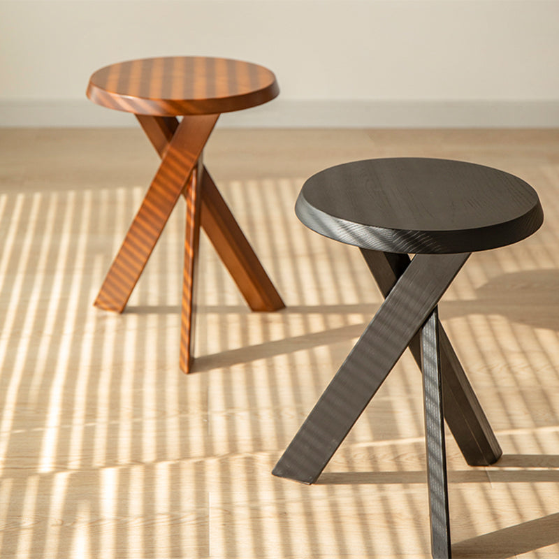 Solid Wood 3 Legs Side Table Modern Dia 12" 2-Piece End Tables Set