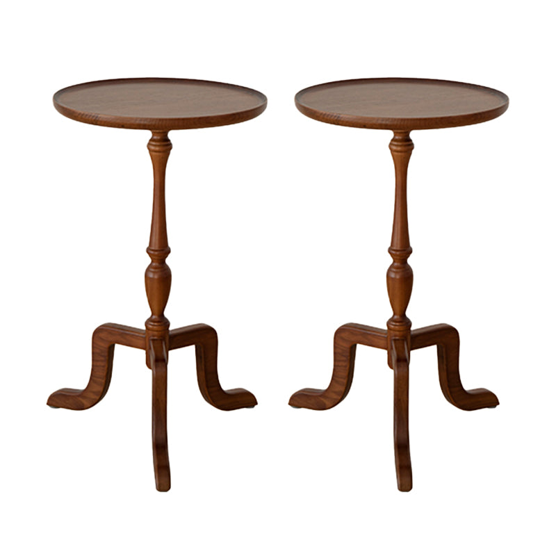 Rustic Round 3 Legs Side Table Solid Wood Tray Top End Table Set