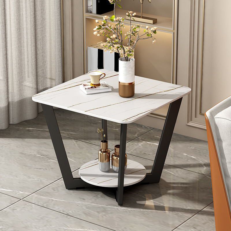 Modernistic Square Storage End Table 19.7" Tall  Cross Legs Side Table