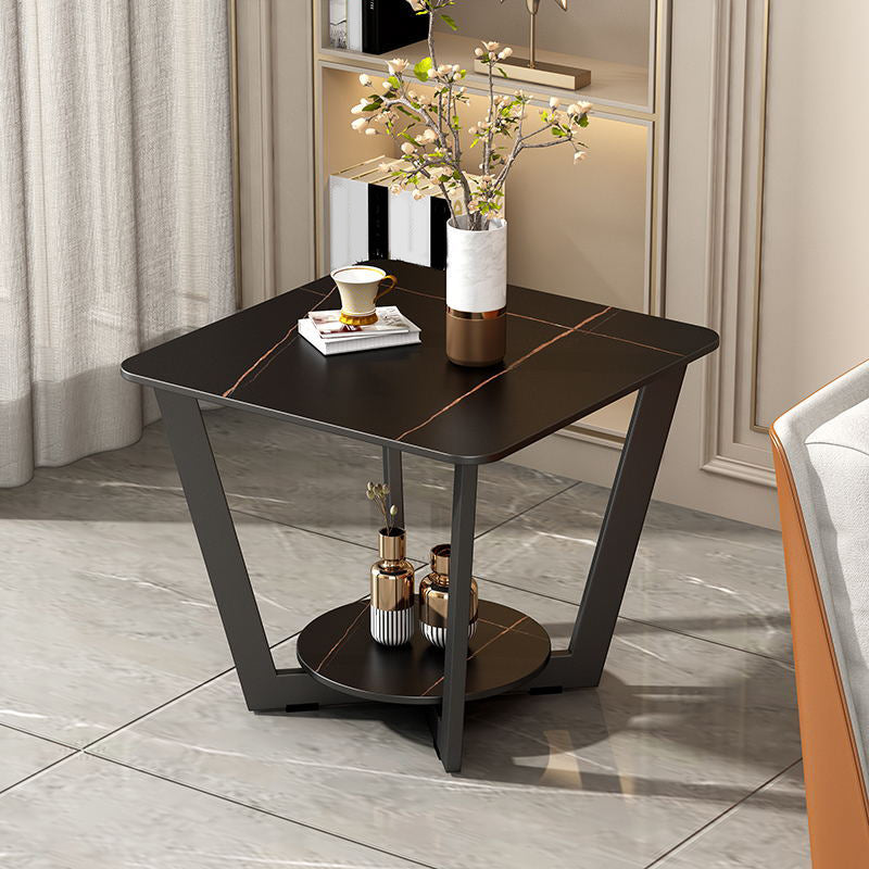 Modernistic Square Storage End Table 19.7" Tall  Cross Legs Side Table