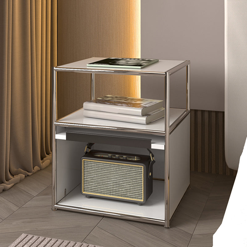 19.7" Tall Stainless Steel Side Table Rectangular End Table with Storage