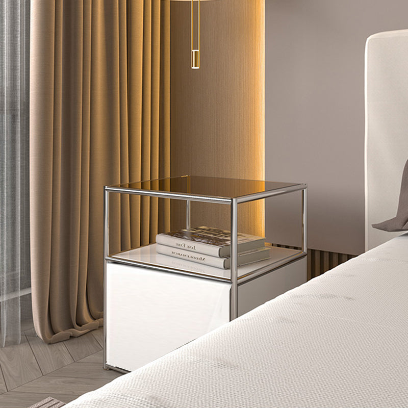 19.7" Tall Stainless Steel Side Table Rectangular End Table with Storage