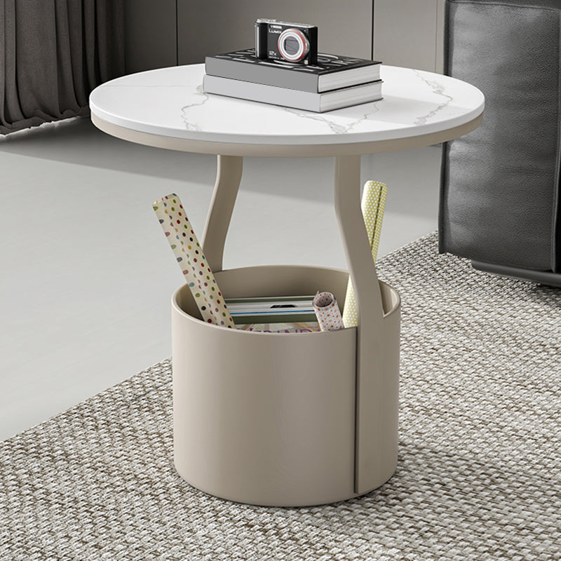 19.7" Storage Round Side Table Metal Drum Sofa Side Accent Table
