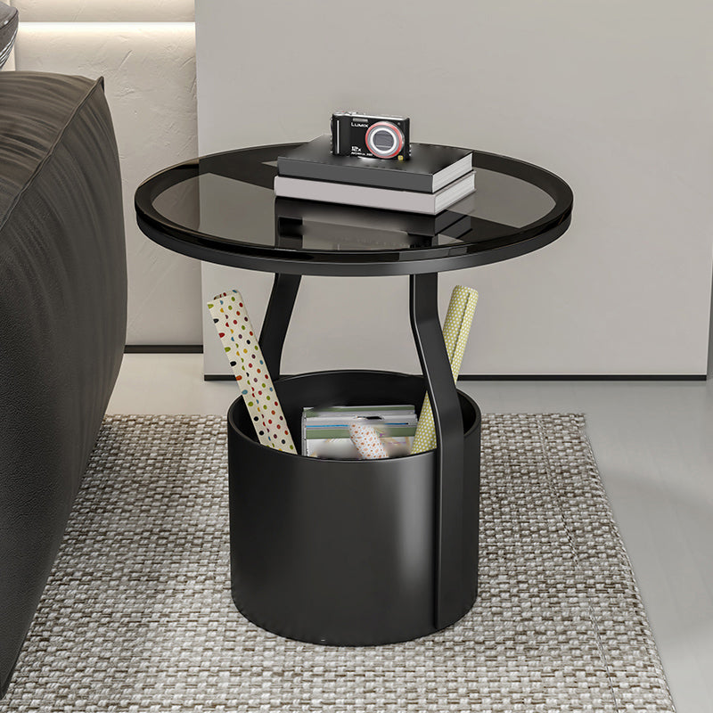 19.7" Storage Round Side Table Metal Drum Sofa Side Accent Table