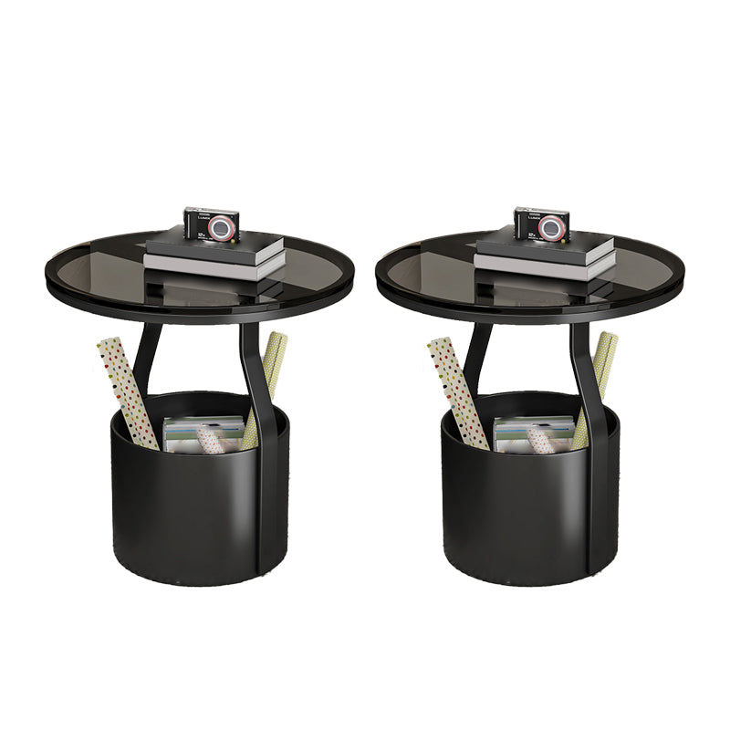 19.7" Storage Round Side Table Metal Drum Sofa Side Accent Table