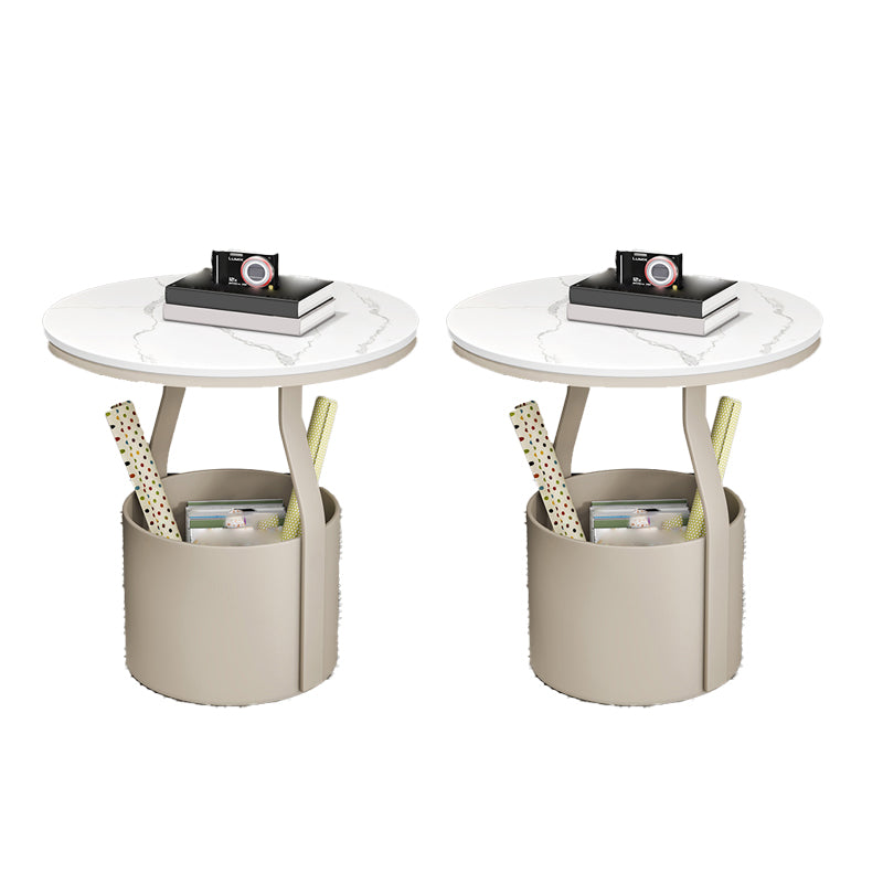 19.7" Storage Round Side Table Metal Drum Sofa Side Accent Table