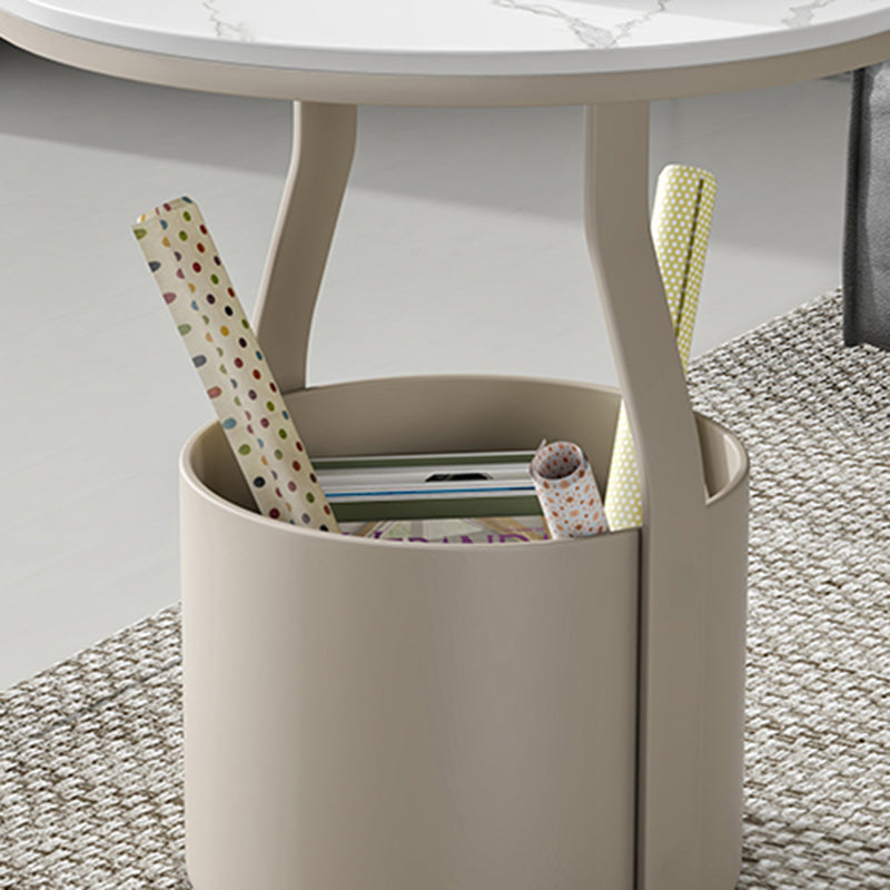 19.7" Storage Round Side Table Metal Drum Sofa Side Accent Table