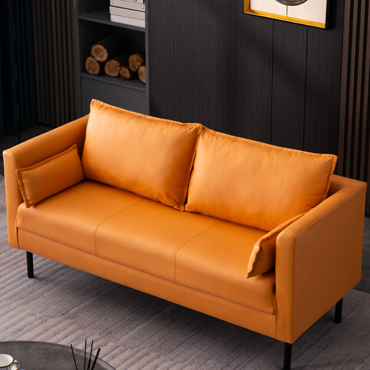 Scandinavian Faux Leather Sofa 29.52" High Tuxedo Arm Sofa with 2 Pillows