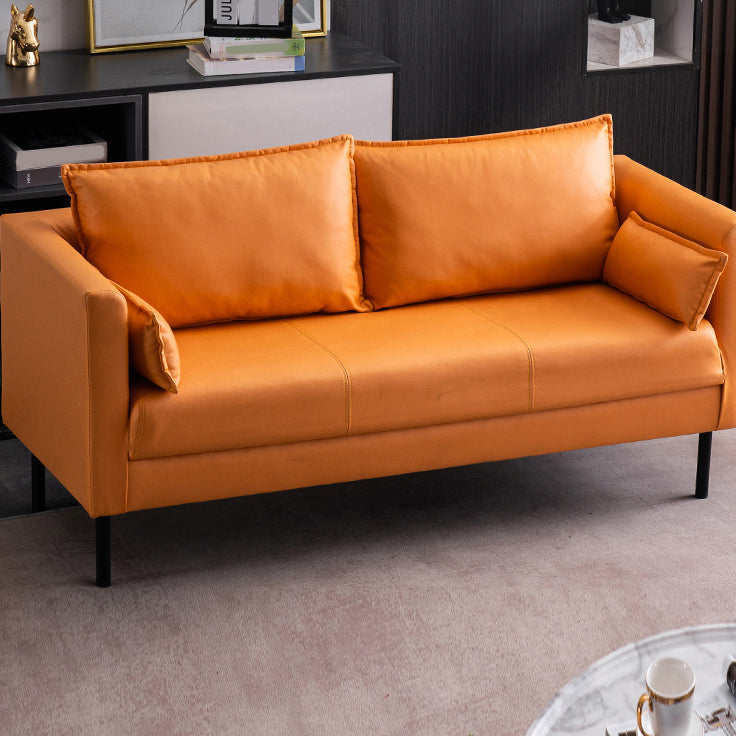 Scandinavian Faux Leather Sofa 29.52" High Tuxedo Arm Sofa with 2 Pillows