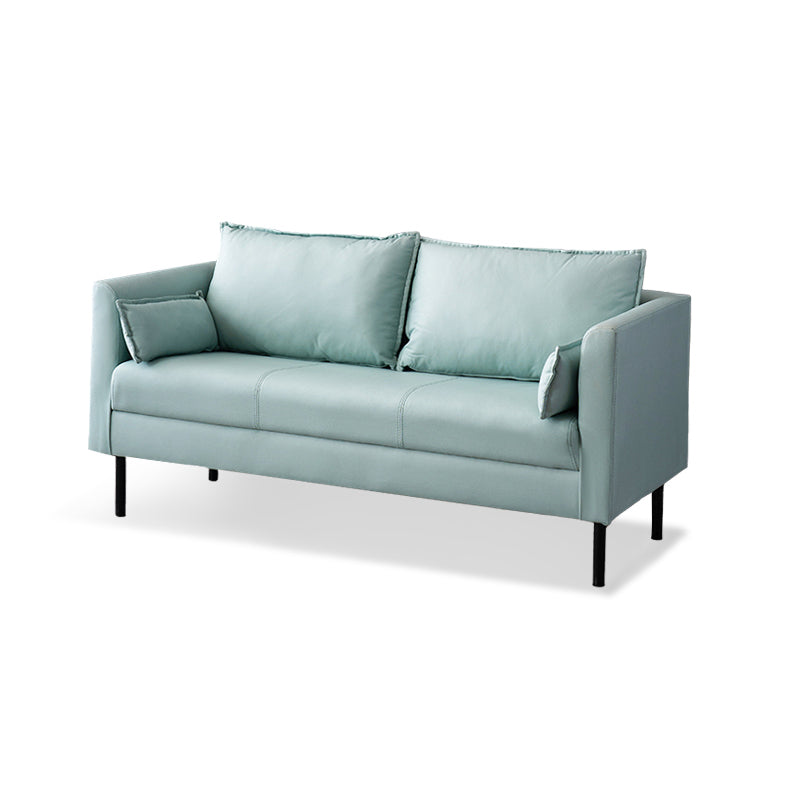 Scandinavian Faux Leather Sofa 29.52" High Tuxedo Arm Sofa with 2 Pillows