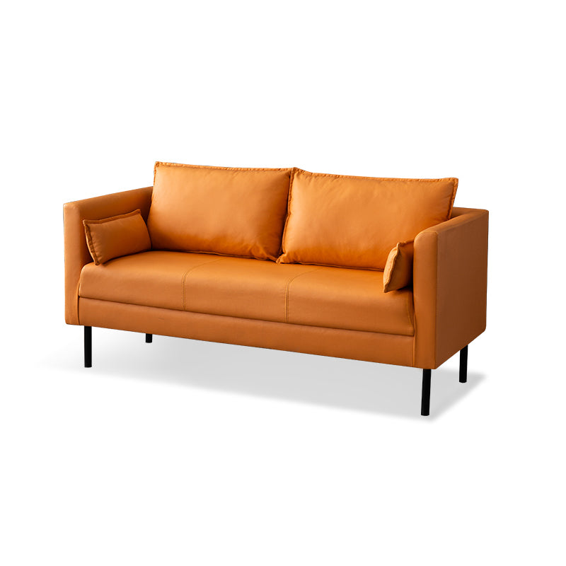 Scandinavian Faux Leather Sofa 29.52" High Tuxedo Arm Sofa with 2 Pillows
