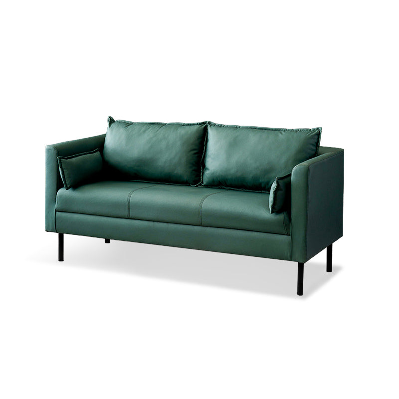 Scandinavian Faux Leather Sofa 29.52" High Tuxedo Arm Sofa with 2 Pillows