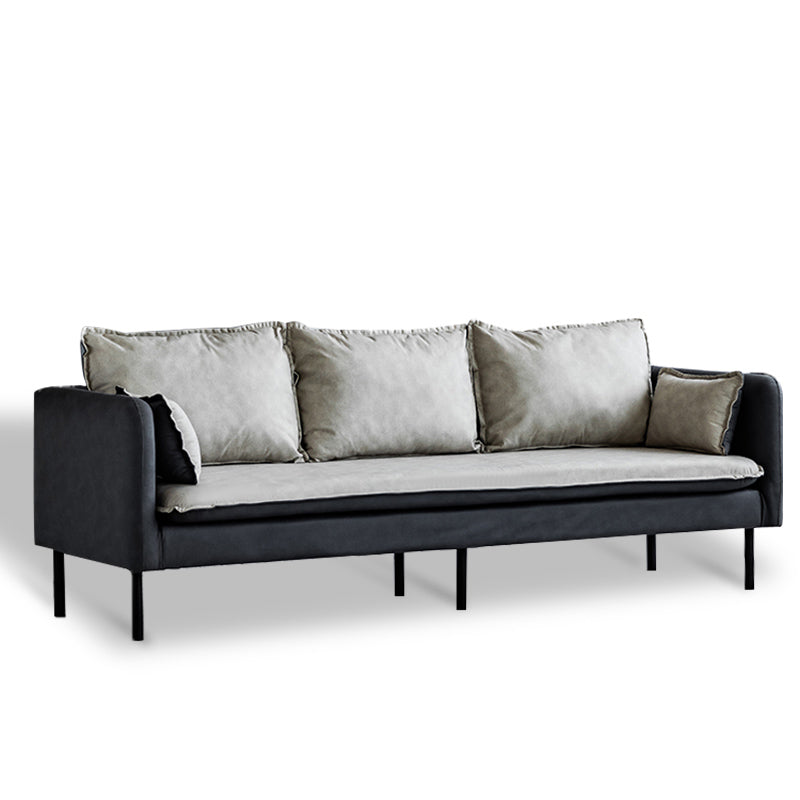 Faux Leather Sofa 27.16" High Scandinavian Tuxedo Arm Sofa with 2 Pillows