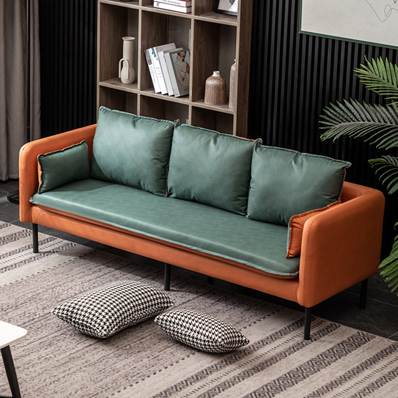 Faux Leather Sofa 27.16" High Scandinavian Tuxedo Arm Sofa with 2 Pillows