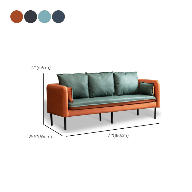 Faux Leather Sofa 27.16" High Scandinavian Tuxedo Arm Sofa with 2 Pillows