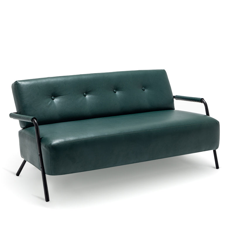 Faux Leather Sofa 27.55" High Mid Century Modern Recessed Arm Sofa
