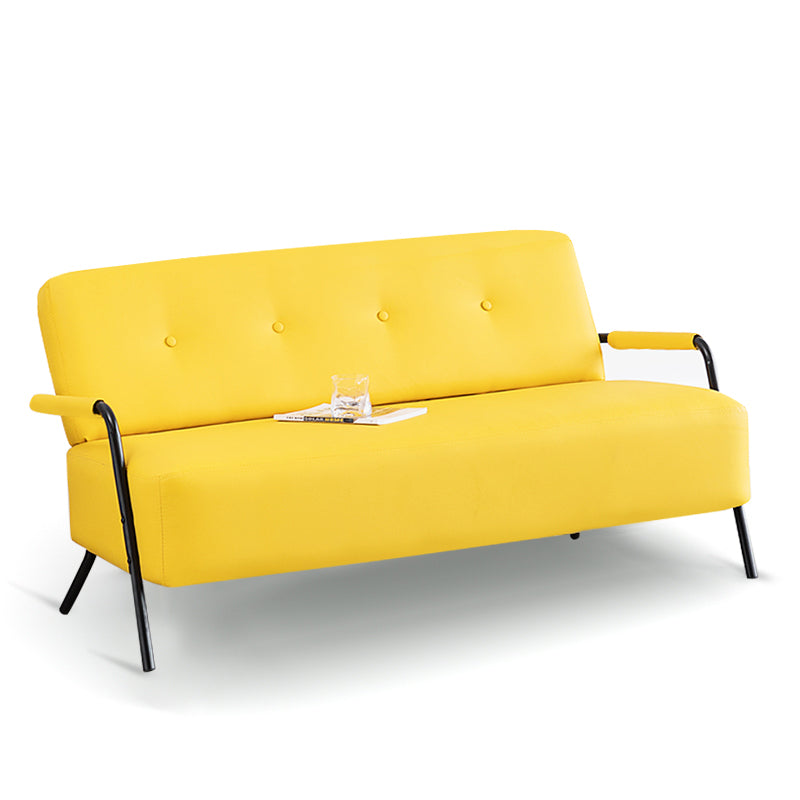 Faux Leather Sofa 27.55" High Mid Century Modern Recessed Arm Sofa
