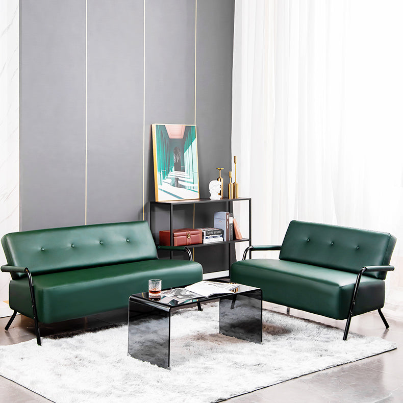 Faux Leather Sofa 27.55" High Mid Century Modern Recessed Arm Sofa