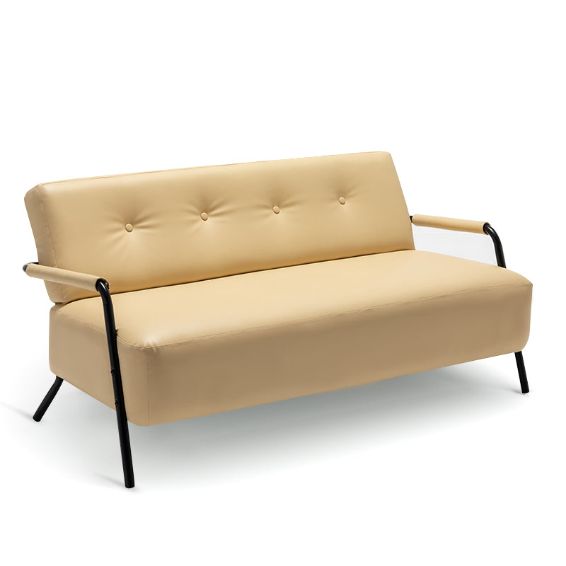 Faux Leather Sofa 27.55" High Mid Century Modern Recessed Arm Sofa