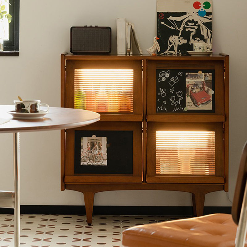 Mid-Century Design Natural Cabinet with 4 Doors in Pine Wood