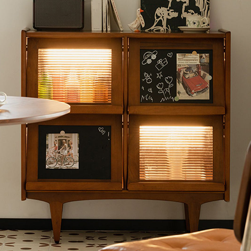 Mid-Century Design Natural Cabinet with 4 Doors in Pine Wood