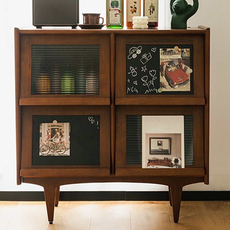 Mid-Century Design Natural Cabinet with 4 Doors in Pine Wood