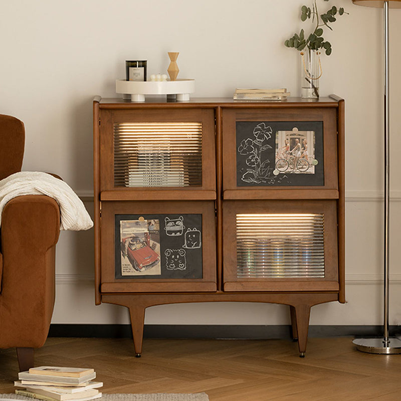 Mid-Century Design Natural Cabinet with 4 Doors in Pine Wood