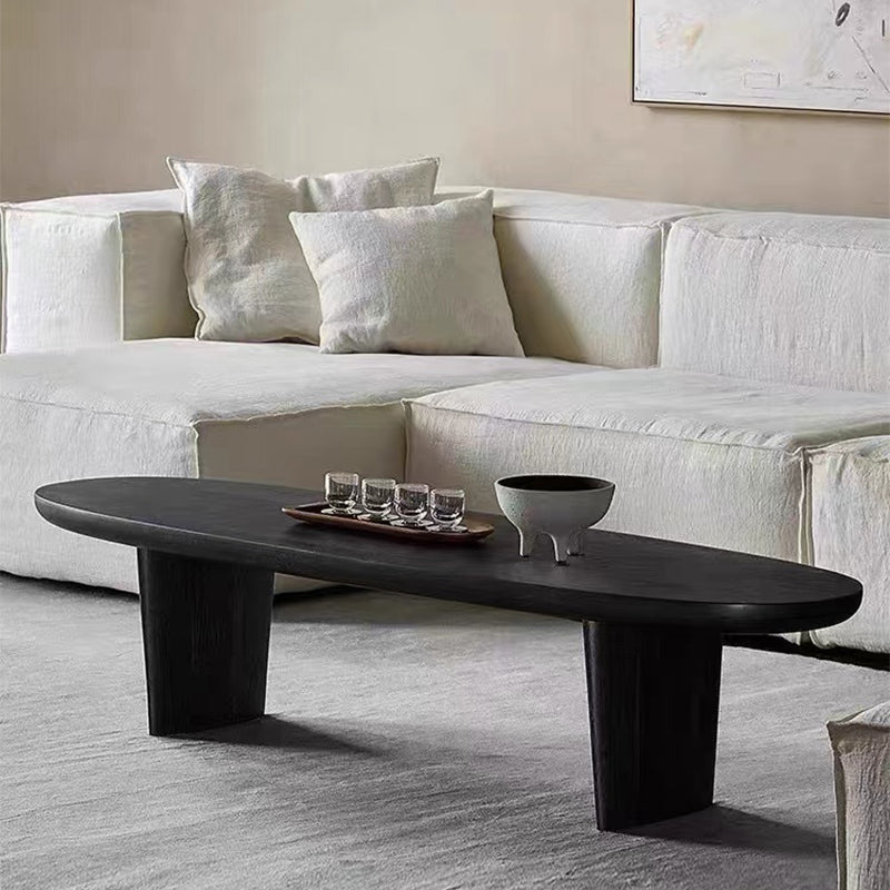 Modern 2 Legs Oval Cocktail Table Wooden Coffee Table in Black
