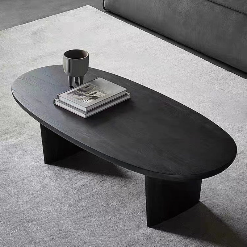 Modern 2 Legs Oval Cocktail Table Wooden Coffee Table in Black