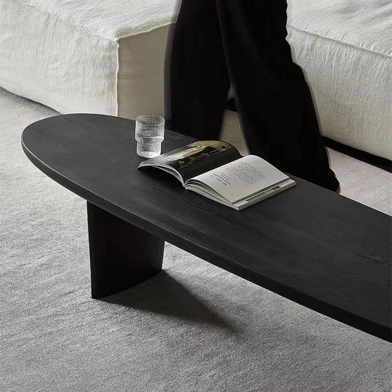 Modern 2 Legs Oval Cocktail Table Wooden Coffee Table in Black