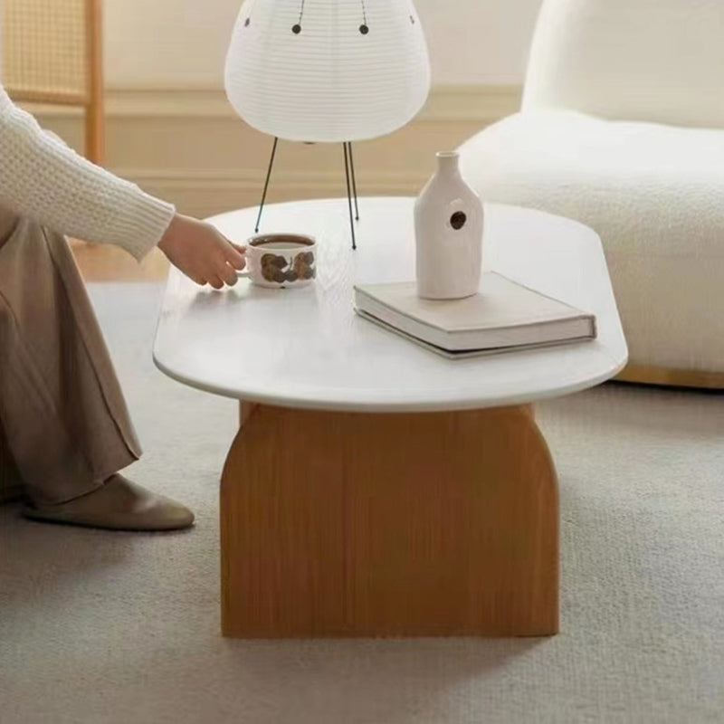 Modern 2 Legs Wooden Coffee Table Oval White Top Cocktail Table