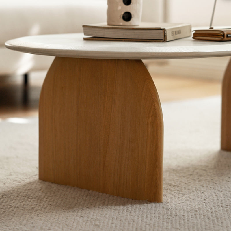 Modern 2 Legs Wooden Coffee Table Oval White Top Cocktail Table
